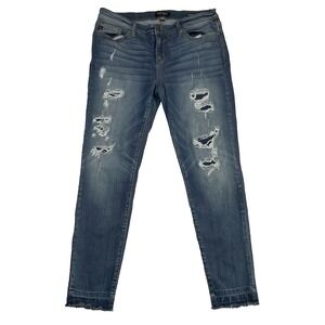 Judy Blue Jeans Womens Size 15/32 (32x27) Skinny Fit Patched Rip Stretch Raw Hem
